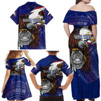 American Samoa Family Matching Off Shoulder Maxi Dress and Hawaiian Shirt Brave Eagle Flag Color