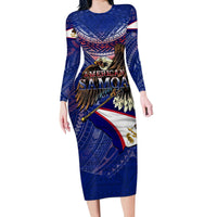 American Samoa Long Sleeve Bodycon Dress Brave Eagle Flag Color
