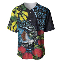 New Zealand Tui Bird Baseball Jersey Maori Koru Mix Pohutukawa