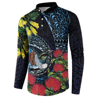 New Zealand Tui Bird Button Sweatshirt Maori Koru Mix Pohutukawa DT04 - Polynesian Pride