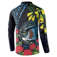 New Zealand Tui Bird Button Sweatshirt Maori Koru Mix Pohutukawa DT04 - Polynesian Pride
