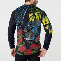 New Zealand Tui Bird Button Sweatshirt Maori Koru Mix Pohutukawa DT04 - Polynesian Pride