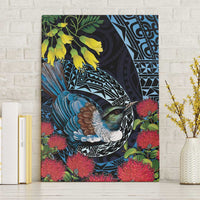 New Zealand Tui Bird Canvas Wall Art Maori Koru Mix Pohutukawa DT04 Without Frame Black - Polynesian Pride
