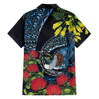 New Zealand Tui Bird Family Matching Long Sleeve Bodycon Dress and Hawaiian Shirt Maori Koru Mix Pohutukawa