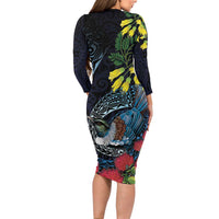 New Zealand Tui Bird Family Matching Long Sleeve Bodycon Dress and Hawaiian Shirt Maori Koru Mix Pohutukawa