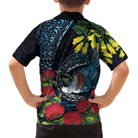 New Zealand Tui Bird Family Matching Summer Maxi Dress and Hawaiian Shirt Maori Koru Mix Pohutukawa
