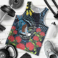 New Zealand Tui Bird Men Tank Top Maori Koru Mix Pohutukawa DT04 - Polynesian Pride