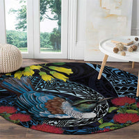 New Zealand Tui Bird Round Carpet Maori Koru Mix Pohutukawa
