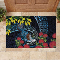 New Zealand Tui Bird Rubber Doormat Maori Koru Mix Pohutukawa DT04 Black - Polynesian Pride