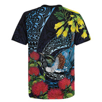 New Zealand Tui Bird Rugby Jersey Maori Koru Mix Pohutukawa