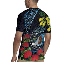 New Zealand Tui Bird Rugby Jersey Maori Koru Mix Pohutukawa