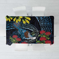 New Zealand Tui Bird Tablecloth Maori Koru Mix Pohutukawa DT04 Black - Polynesian Pride
