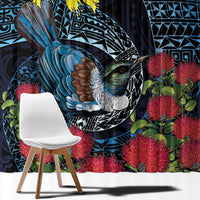 New Zealand Tui Bird Window Curtain Maori Koru Mix Pohutukawa DT04 - Polynesian Pride