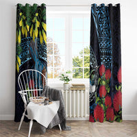 New Zealand Tui Bird Window Curtain Maori Koru Mix Pohutukawa DT04 - Polynesian Pride