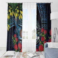 New Zealand Tui Bird Window Curtain Maori Koru Mix Pohutukawa DT04 - Polynesian Pride