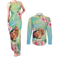 Personalised Hawaii Father's Day Couples Matching Tank Maxi Dress and Long Sleeve Button Shirt Happy Father And Child DT04 Green - Polynesian Pride