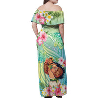 Personalised Hawaii Father's Day Family Matching Off Shoulder Maxi Dress and Hawaiian Shirt Happy Father And Child