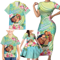 Personalised Hawaii Father's Day Family Matching Short Sleeve Bodycon Dress and Hawaiian Shirt Happy Father And Child