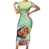 Personalised Hawaii Father's Day Family Matching Short Sleeve Bodycon Dress and Hawaiian Shirt Happy Father And Child