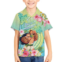 Personalised Hawaii Father's Day Family Matching Short Sleeve Bodycon Dress and Hawaiian Shirt Happy Father And Child