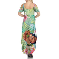 Personalised Hawaii Father's Day Family Matching Summer Maxi Dress and Hawaiian Shirt Happy Father And Child