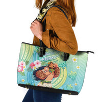 Hawaii Father's Day Leather Tote Bag Happy Father And Child DT04 Green - Polynesian Pride