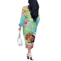 Personalised Hawaii Father's Day Off The Shoulder Long Sleeve Dress Happy Father And Child