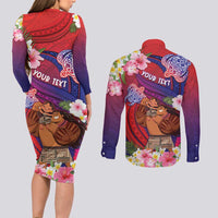 Personalised Samoa Father's Day Couples Matching Long Sleeve Bodycon Dress and Long Sleeve Button Shirt Happy Father And Child DT04 - Polynesian Pride