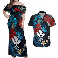 Hawaii Butterfly Couples Matching Off Shoulder Maxi Dress and Hawaiian Shirt Kanaka Maoli Mix Hibiscus
