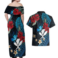 Hawaii Butterfly Couples Matching Off Shoulder Maxi Dress and Hawaiian Shirt Kanaka Maoli Mix Hibiscus