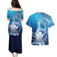 Hawaii Couples Matching Puletasi and Hawaiian Shirt Turtle With Hammerhead Shark Oceanic DT04 - Polynesian Pride