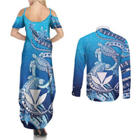 Hawaii Couples Matching Summer Maxi Dress and Long Sleeve Button Shirt Turtle With Hammerhead Shark Oceanic DT04 - Polynesian Pride