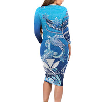 Hawaii Family Matching Long Sleeve Bodycon Dress and Hawaiian Shirt Turtle With Hammerhead Shark Oceanic