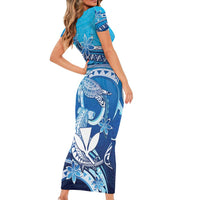 Hawaii Short Sleeve Bodycon Dress Turtle With Hammerhead Shark Oceanic
