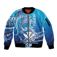 Hawaii Sleeve Zip Bomber Jacket Turtle With Hammerhead Shark Oceanic