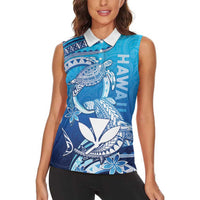 Hawaii Women Sleeveless Polo Shirt Turtle With Hammerhead Shark Oceanic