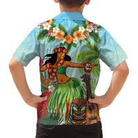 Hawaii Lei Day Family Matching Puletasi and Hawaiian Shirt Hula Girl With Tropical Forest