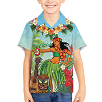 Hawaii Lei Day Family Matching Short Sleeve Bodycon Dress and Hawaiian Shirt Hula Girl With Tropical Forest