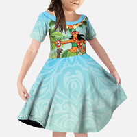 Hawaii Lei Day Family Matching Tank Maxi Dress and Hawaiian Shirt Hula Girl With Tropical Forest