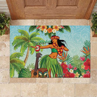 Hawaii Lei Day Rubber Doormat Hula Girl With Tropical Forest