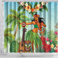 Hawaii Lei Day Shower Curtain Hula Girl With Tropical Forest