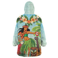 Hawaii Lei Day Wearable Blanket Hoodie Hula Girl With Tropical Forest