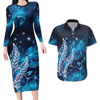 New Zealand Matariki Couples Matching Long Sleeve Bodycon Dress and Hawaiian Shirt Maori Koru Mix Silver Fern