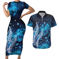 New Zealand Matariki Couples Matching Short Sleeve Bodycon Dress and Hawaiian Shirt Maori Koru Mix Silver Fern