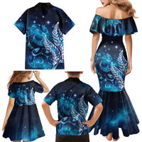 New Zealand Matariki Family Matching Mermaid Dress and Hawaiian Shirt Maori Koru Mix Silver Fern