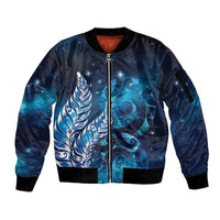 New Zealand Matariki Sleeve Zip Bomber Jacket Maori Koru Mix Silver Fern