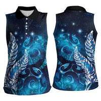 New Zealand Matariki Women Sleeveless Polo Shirt Maori Koru Mix Silver Fern