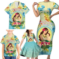 Personalised Hawaii Mother's Day Family Matching Short Sleeve Bodycon Dress and Hawaiian Shirt I Love You Mom
