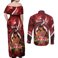 Personalised New Zealand Mother's Day Couples Matching Off Shoulder Maxi Dress and Long Sleeve Button Shirt I Love You Mom
