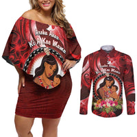 Personalised New Zealand Mother's Day Couples Matching Off Shoulder Short Dress and Long Sleeve Button Shirt I Love You Mom